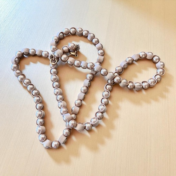 Vintage Ara Rose Gold Faux Pearl Necklace and Ribbon 40” - Picture 8 of 17